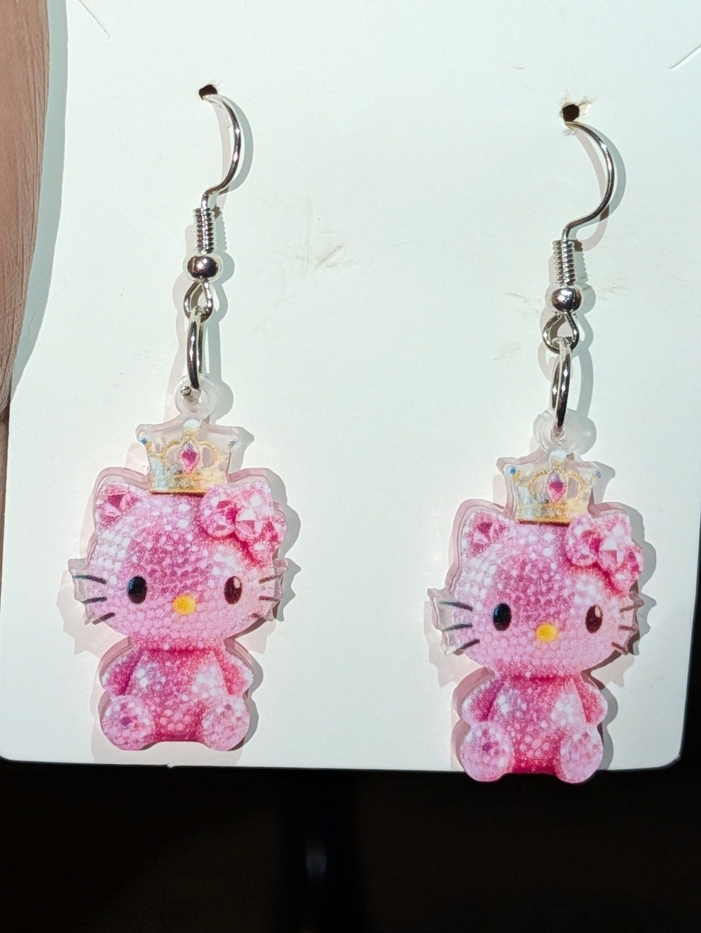 Hand Crafted Pink Kitty Crown Dangle Earrings